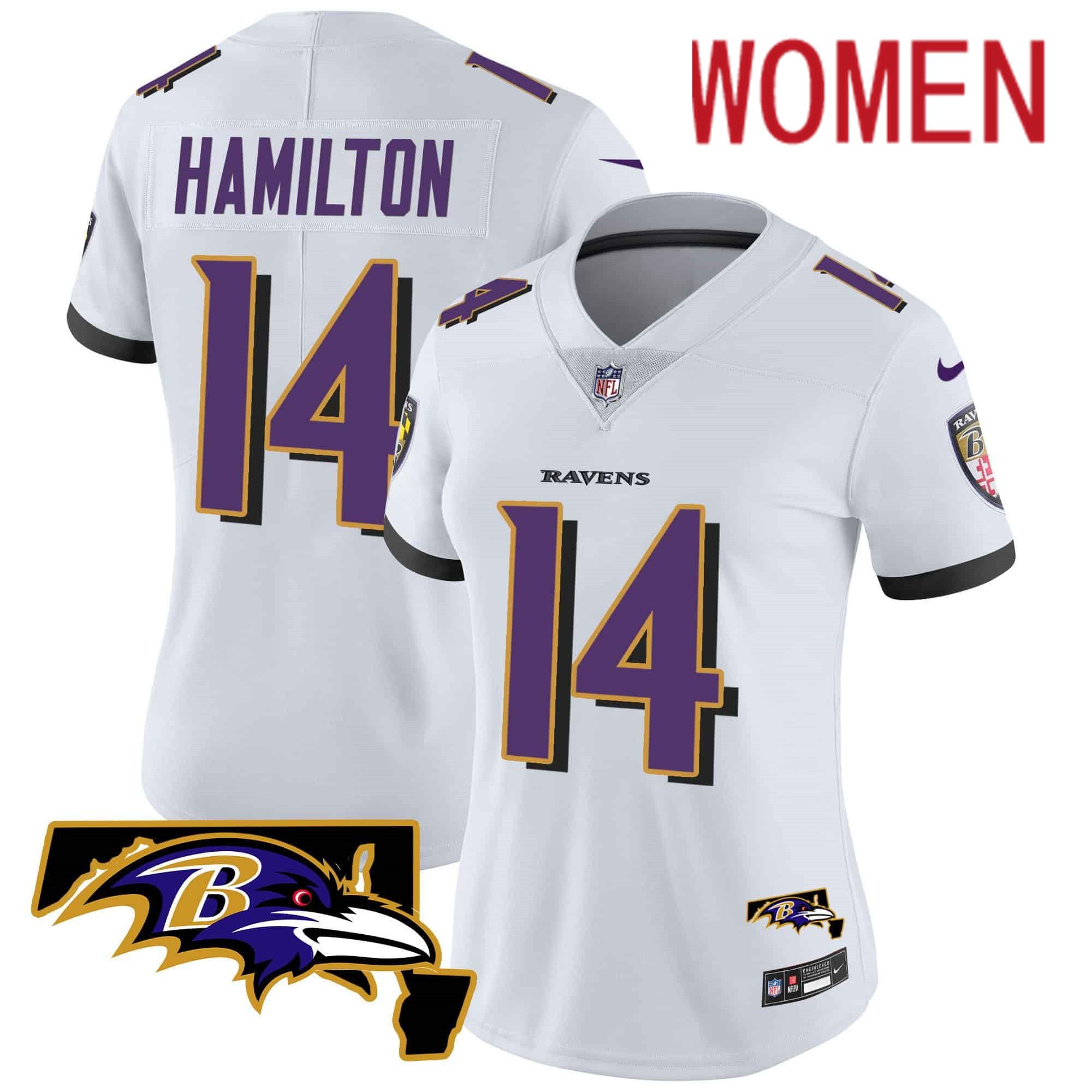 Women Baltimore Ravens #14 Hamilton White 2024 Nike Maryland Patch Vapor Limited NFL Jersey